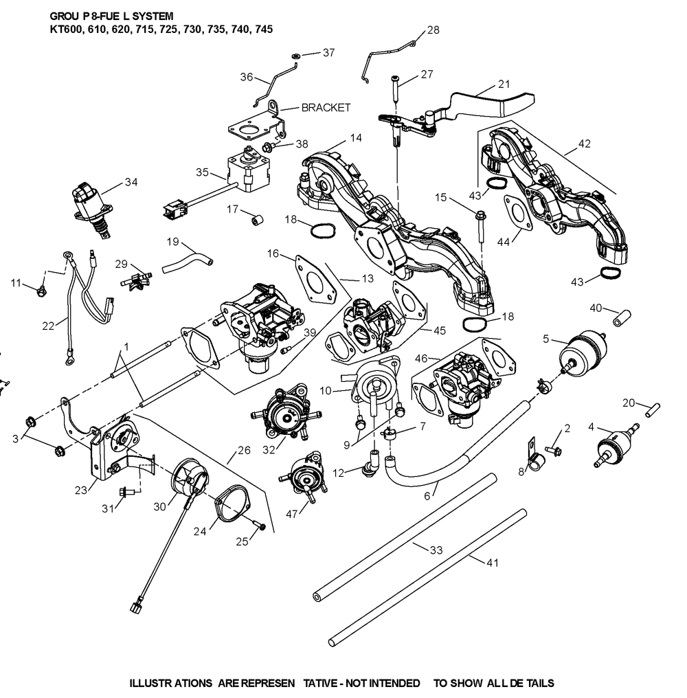 Kt740-3095 Fuel System Diagram and Parts List for KT740-3095  Cub Cadet Lawn Tractor